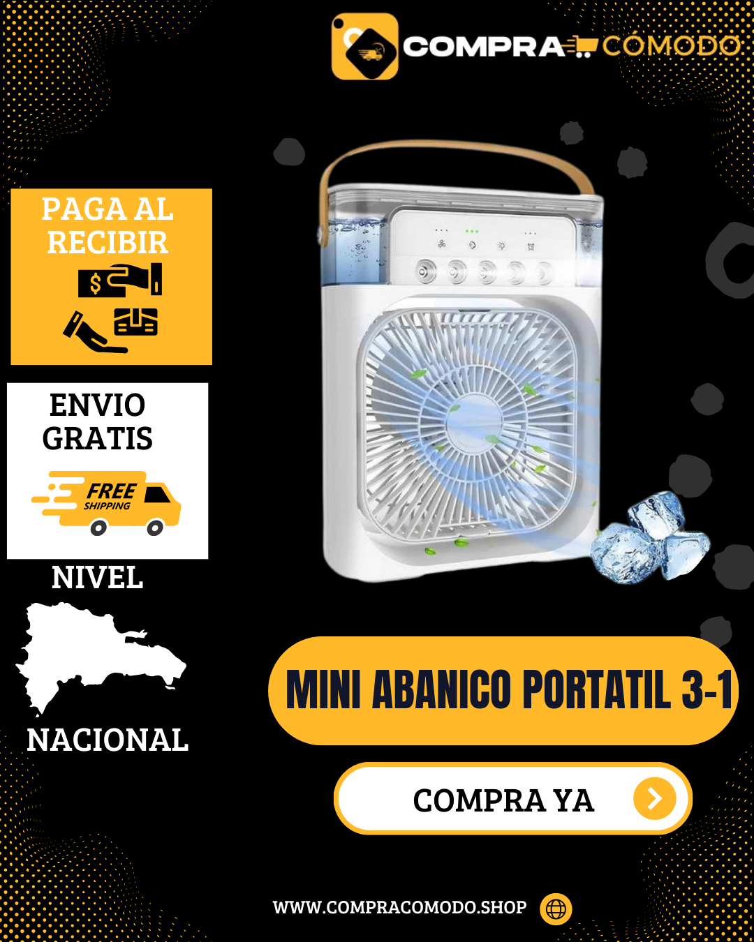 MINI ABANICO PORTÁTIL 3-1 HUMIDIFICADOR DE VAPOR LED